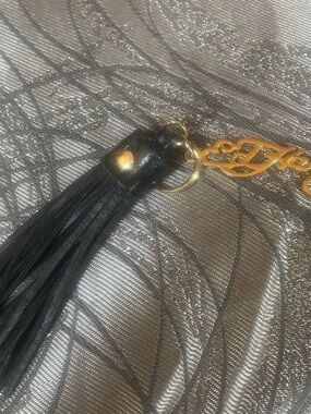 Ed Hardy Black Leather Tassel Keychain with Gold Accent